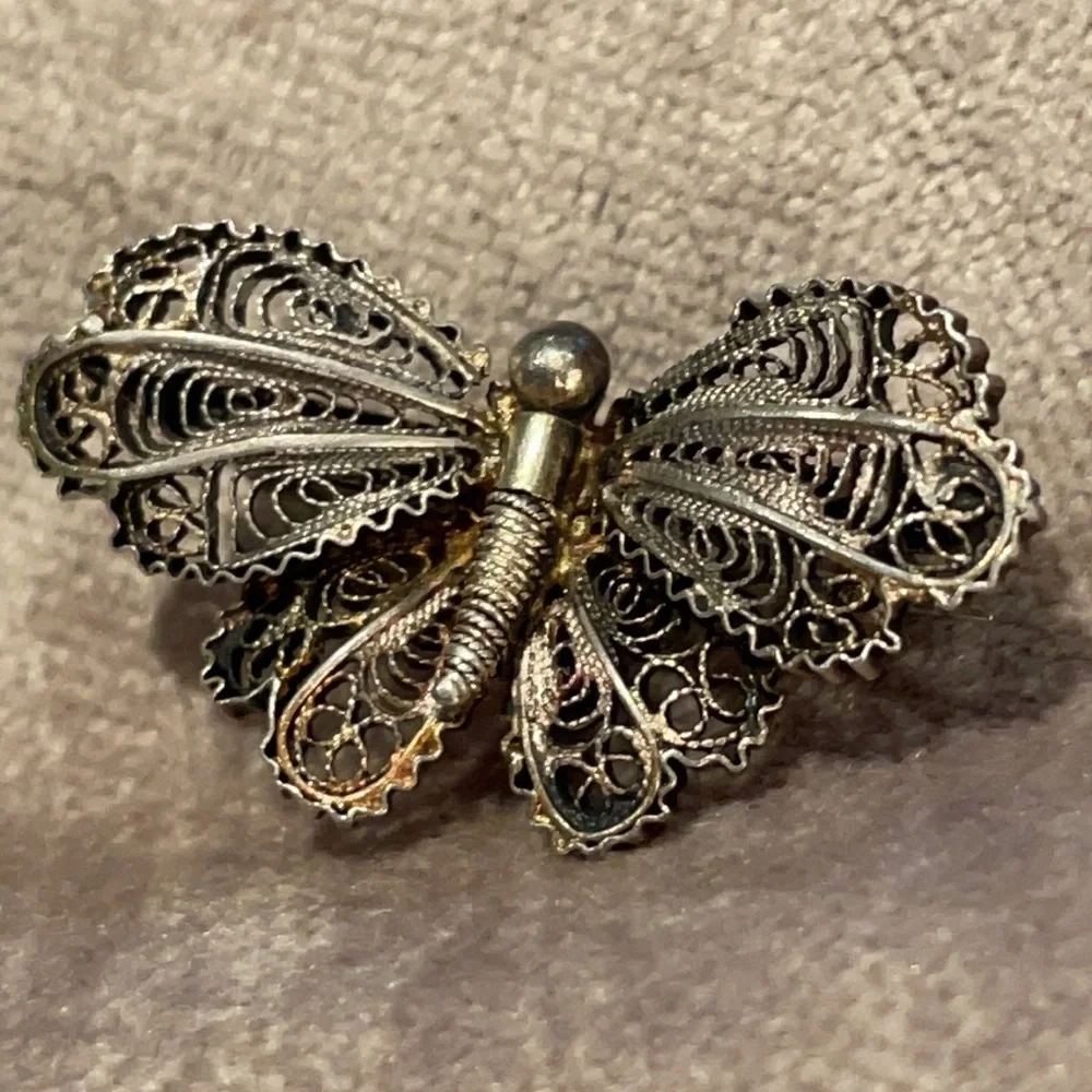 Sweet Vintage Filigree Butterfly Pin 800 Sterling Silver